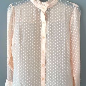Banana Republic Sheer Pale Pink/Peach Polka Dot Blouse